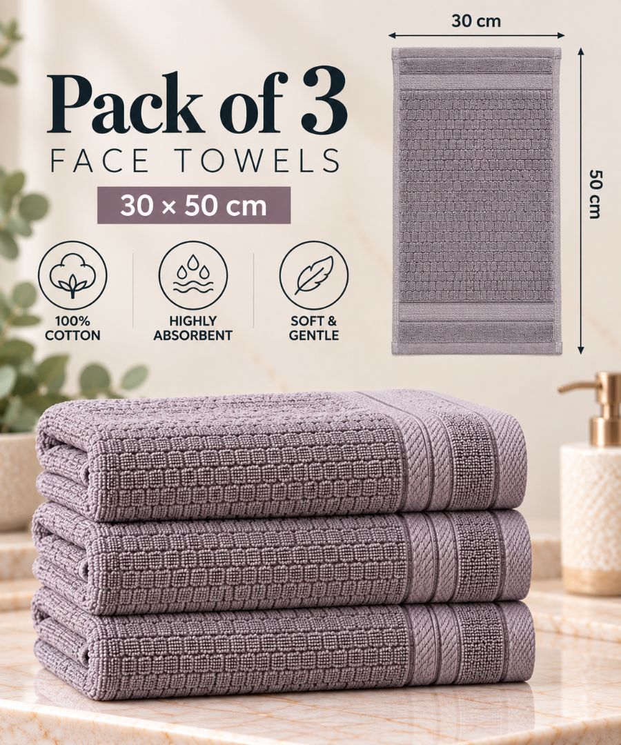 Velour Face towel set of 3 towels, 100%cotton , 30x50cm.