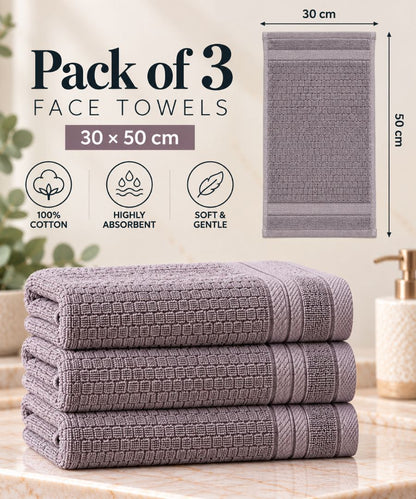 Velour Face towel set of 3 towels, 100%cotton , 30x50cm.