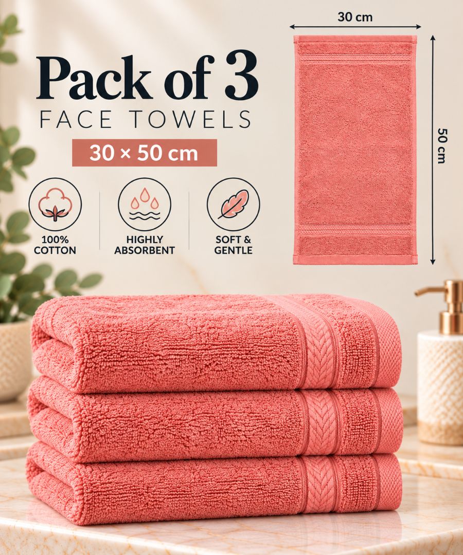 Velour Face towel set of 3 towels, 100%cotton , 30x50cm.