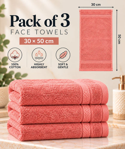 Velour Face towel set of 3 towels, 100%cotton , 30x50cm.