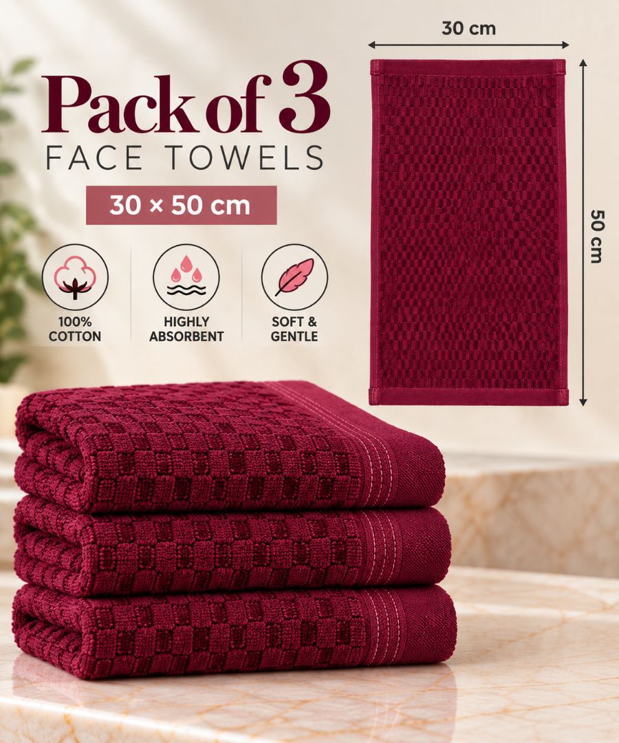Velour Face towel set of 3 towels, 100%cotton , 30x50cm.