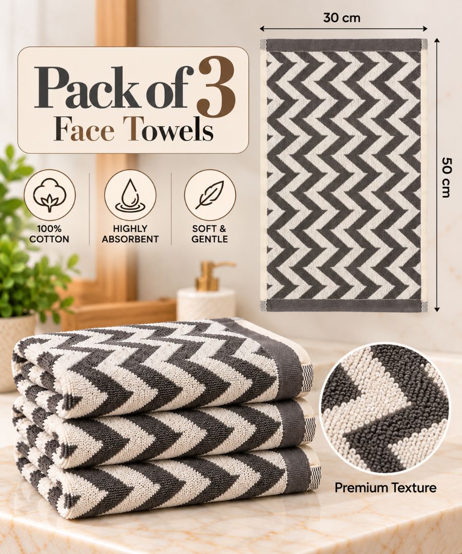 Velour Face towel set of 3 towels, 100%cotton , 30x50cm.