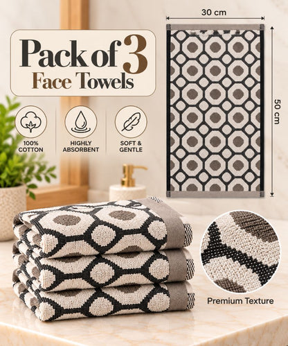 Velour Face towel set of 3 towels, 100%cotton , 30x50cm.