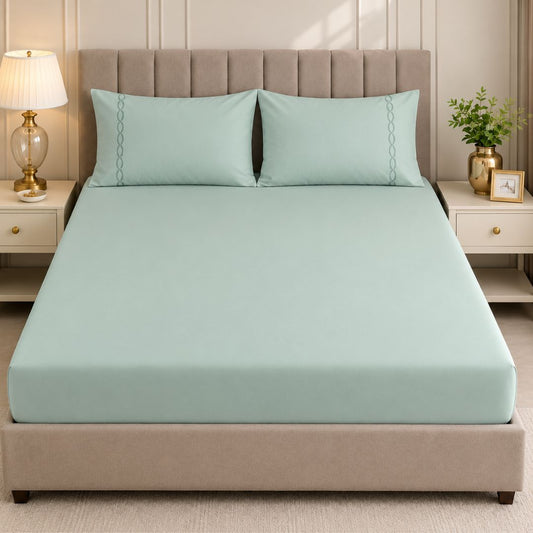 Premium Quality Fitted Sheet and Embroidered Pillowcase Set of 3 Pcs size 2 pillow cases size 50x70 cm , 120x200 cm.