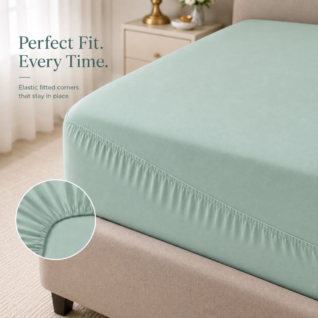 Premium Quality Fitted Sheet and Embroidered Pillowcase Set of 4 Pcs size 2 pillow cases size 50x70 cm , 1 pillow case 45x170 cm 180x200 cm.