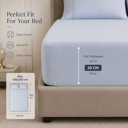 Premium Quality Fitted Sheet and Embroidered Pillowcase Set of 3 Pcs size 2 pillow cases size 50x70 cm , 120x200 cm.