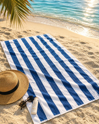 Terry stripes  Beach towel 100%cotton,70x180 cm.(Blue)
