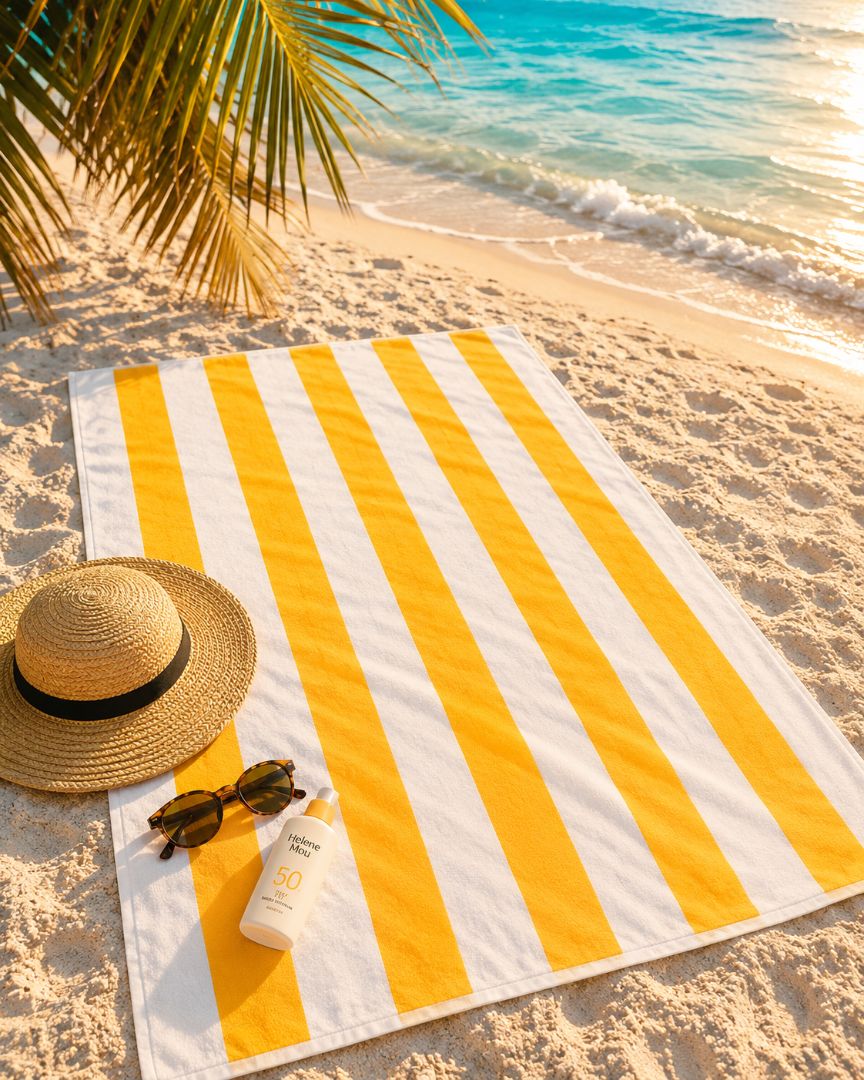 Terry stripes  Beach towel 100%cotton,70x180 cm. (yellow)