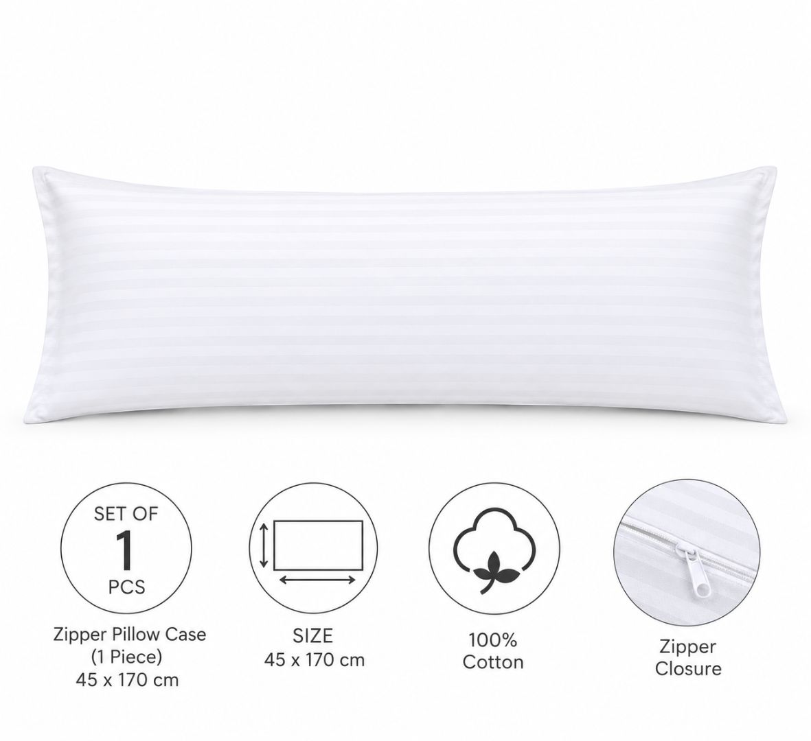 Set of 1 Zipper Pillowcases – 100% Cotton – 45×170 cm.